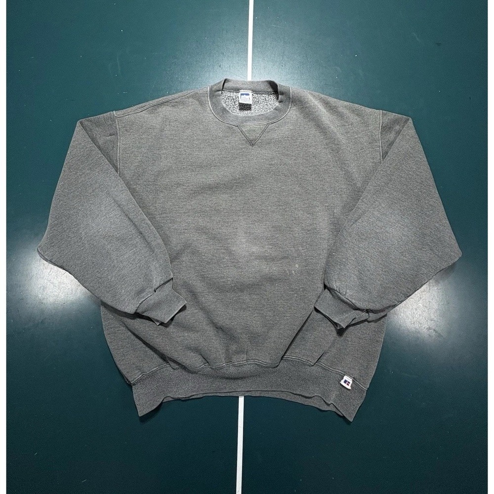 Vintage Russell Athletic Crewneck Sweatshirt Sun Faded Gray Blank Men XL 90s USA